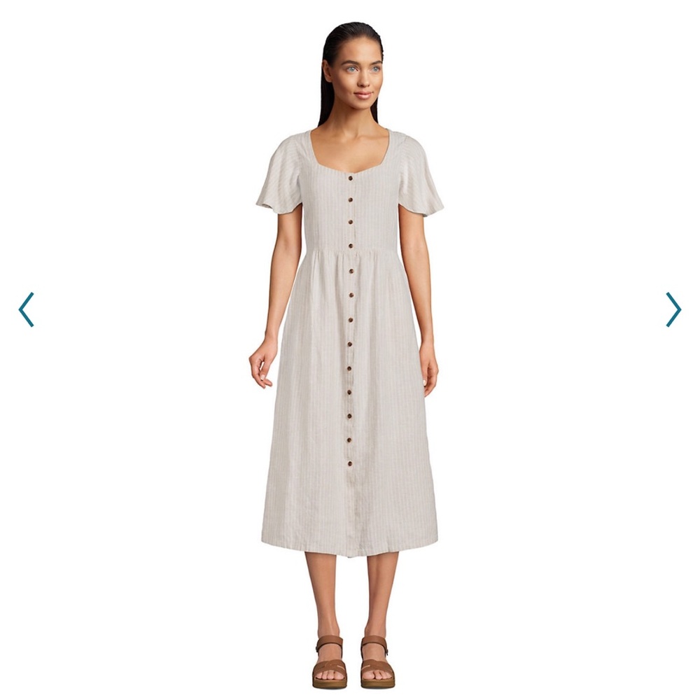 NWOT Lands’ End Beige Striped Linen Dress